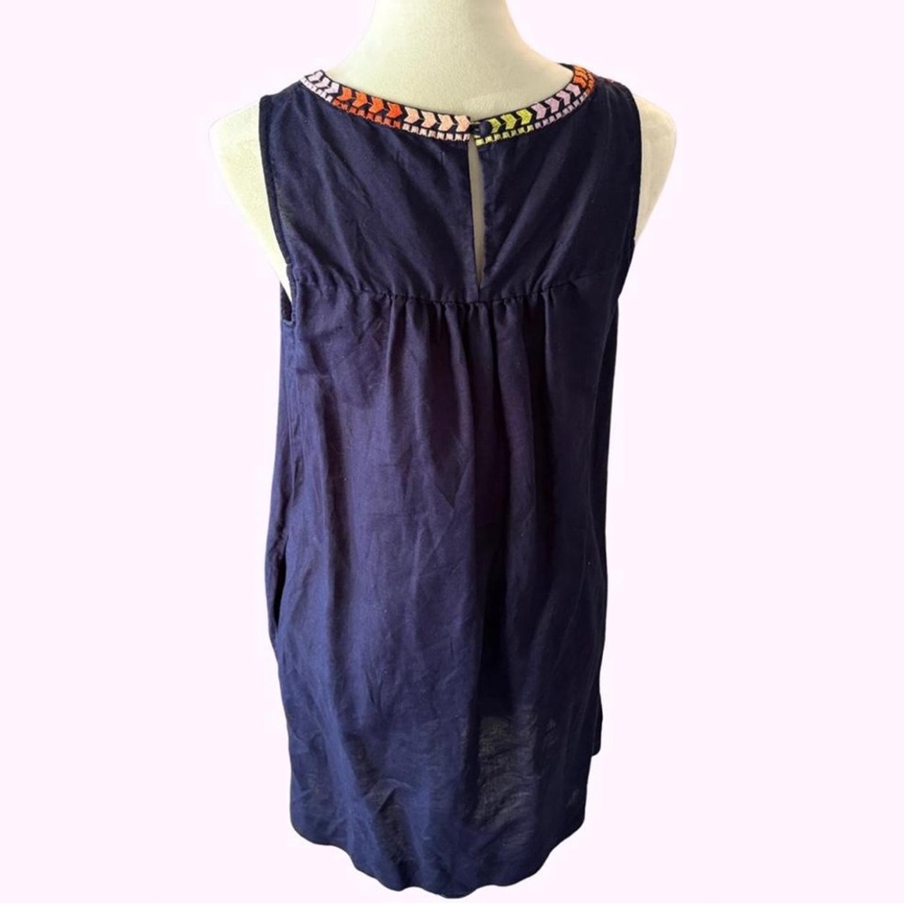 J Crew Navy Blue Floral Embroidered Linen Cotton Blend Shift Dress - Size 2 - Picture 4 of 8